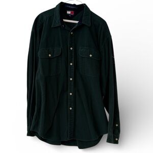 Vintage Men’s Tommy Hilfiger Dark Green Light Flannel Button-Up Shirt Shacket XL